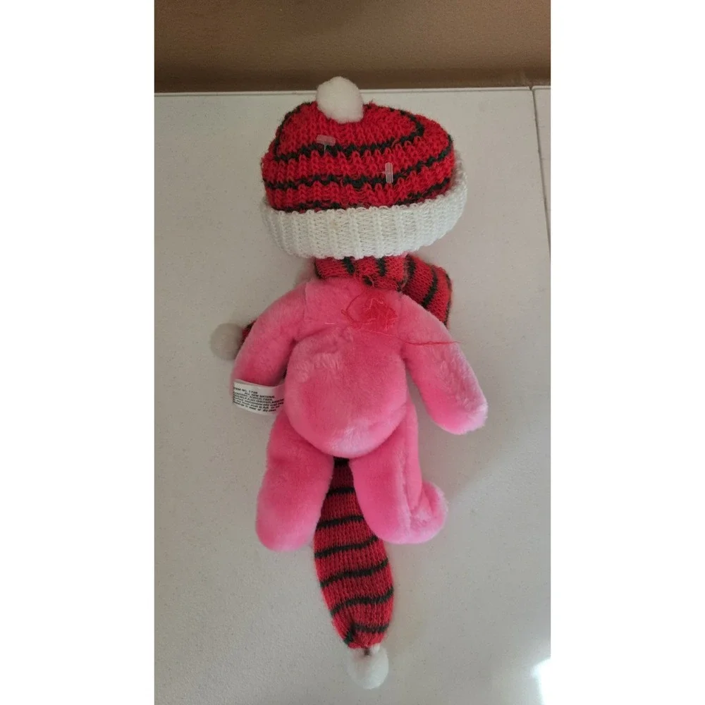 Vintage‎ Holiday Pink Panther Plush With Christmas Hat + Scarf - 12